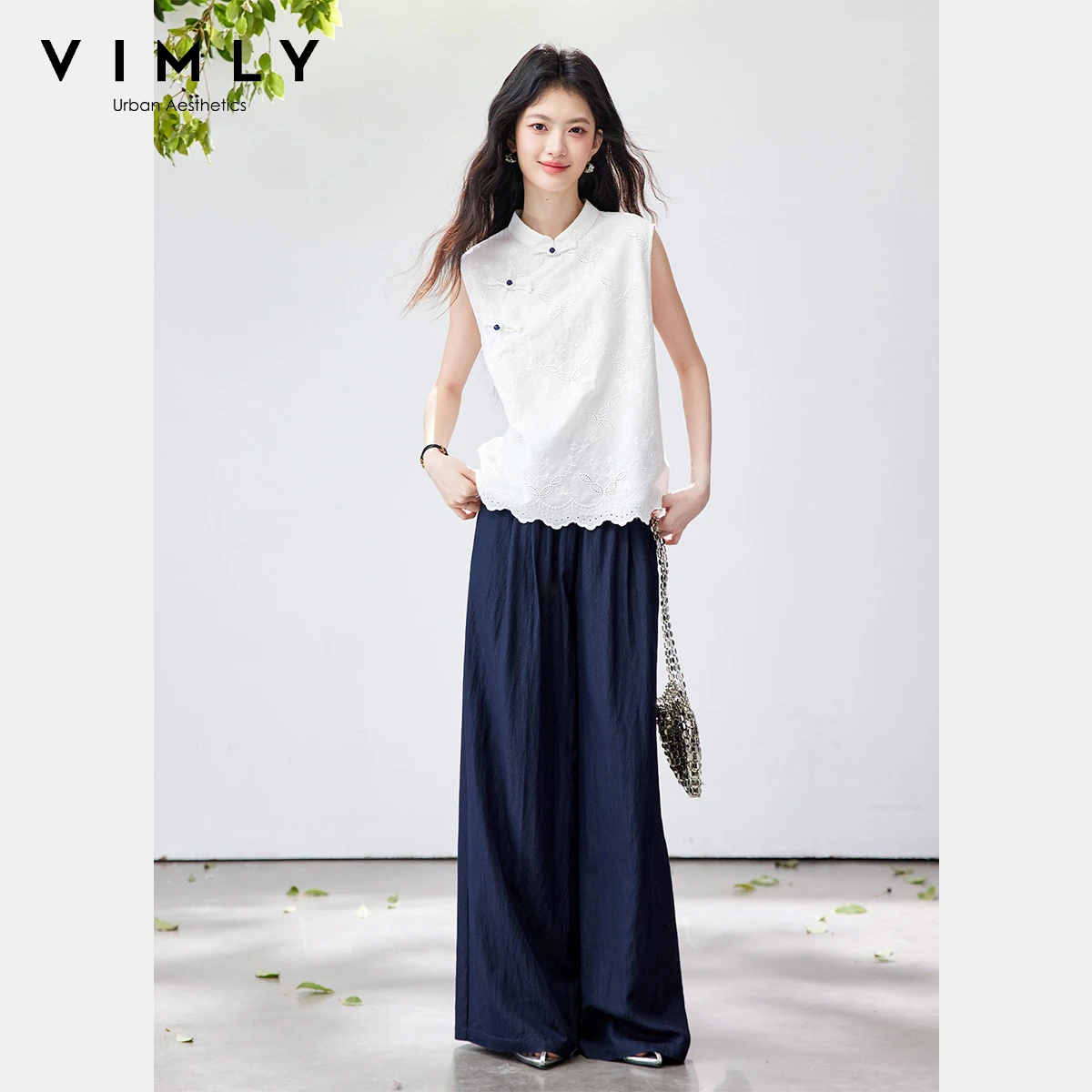 VIMLY สไตล์จีนสองชิ้นชุดกางเกง - Embroidery Uniform บทวิจารณ์และราคา