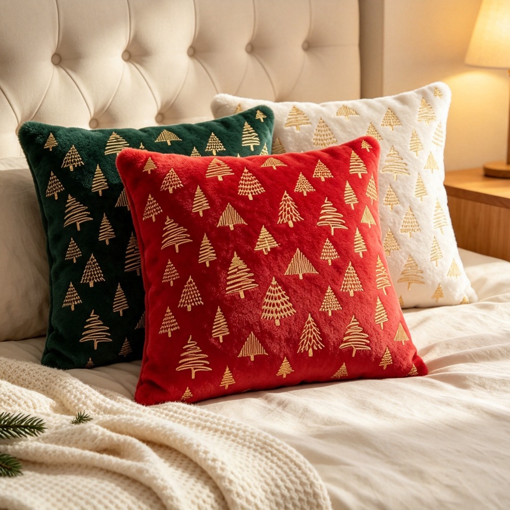 ปลอกหมอนอิงลายปักสีทองสไตล์นอร - Embroidery Xmas Tree บทวิจารณ์และราคา