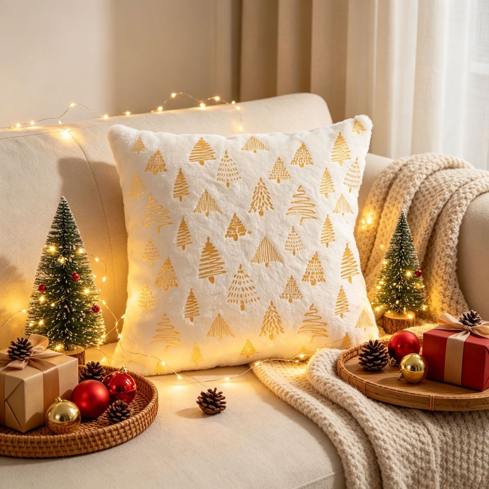 ปลอกหมอนอิงลายปักสีทองสไตล์นอร - Embroidery Xmas Tree บทวิจารณ์และราคา