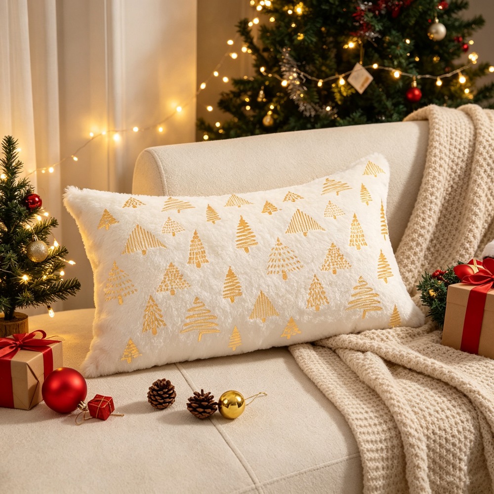 ปลอกหมอนอิงลายปักสีทองสไตล์นอร - Embroidery Xmas Tree บทวิจารณ์และราคา
