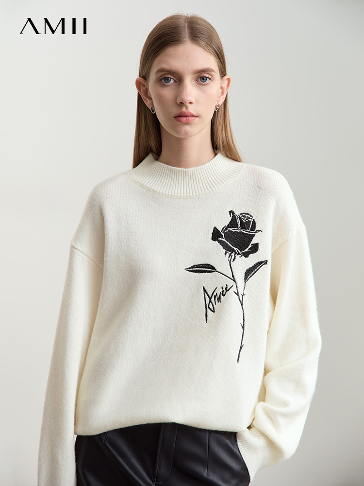 เสื้อสเวตเตอร์ Amii สำหรับฤดูใ - Embroidery Rose บทวิจารณ์และราคา