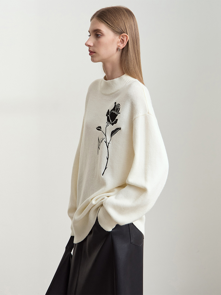 เสื้อสเวตเตอร์ Amii สำหรับฤดูใ - Embroidery Rose บทวิจารณ์และราคา