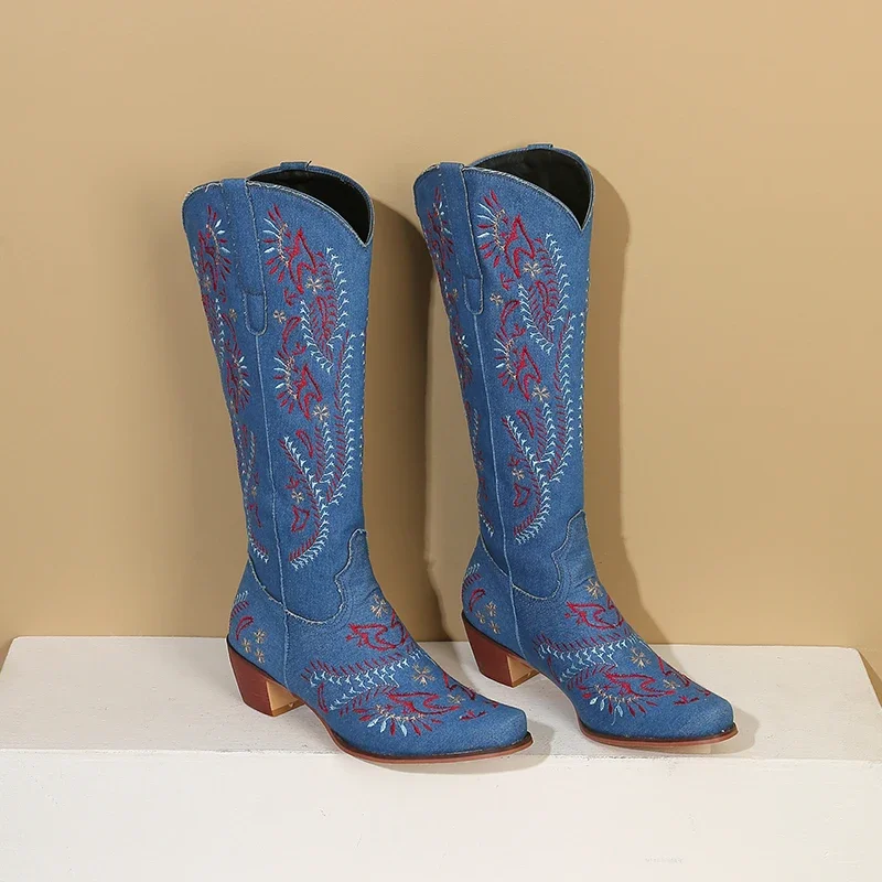 Blue Denim Western Cowgirl เข่ - Embroidery On Jeans บทวิจารณ์และราคา