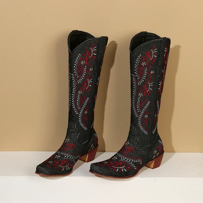 Blue Denim Western Cowgirl เข่ - Embroidery On Jeans บทวิจารณ์และราคา