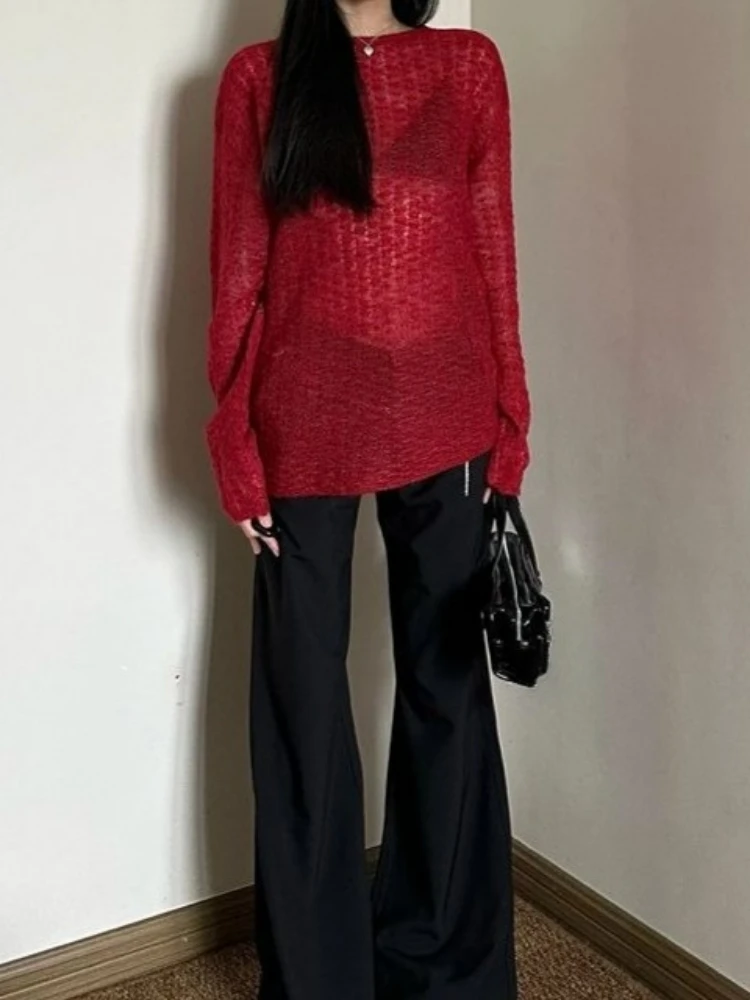 Y2K เสื้อยืดผู้หญิงถักแบบซีทรู - Embroidery Knit บทวิจารณ์และราคา
