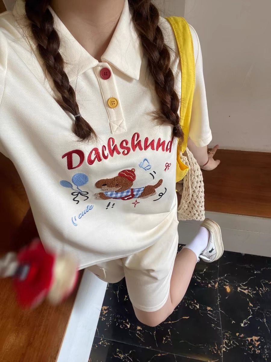 Kawaii เย็บปักถักร้อยสุนัขสไตล - Embroidery Cotton Shirt บทวิจารณ์และราคา