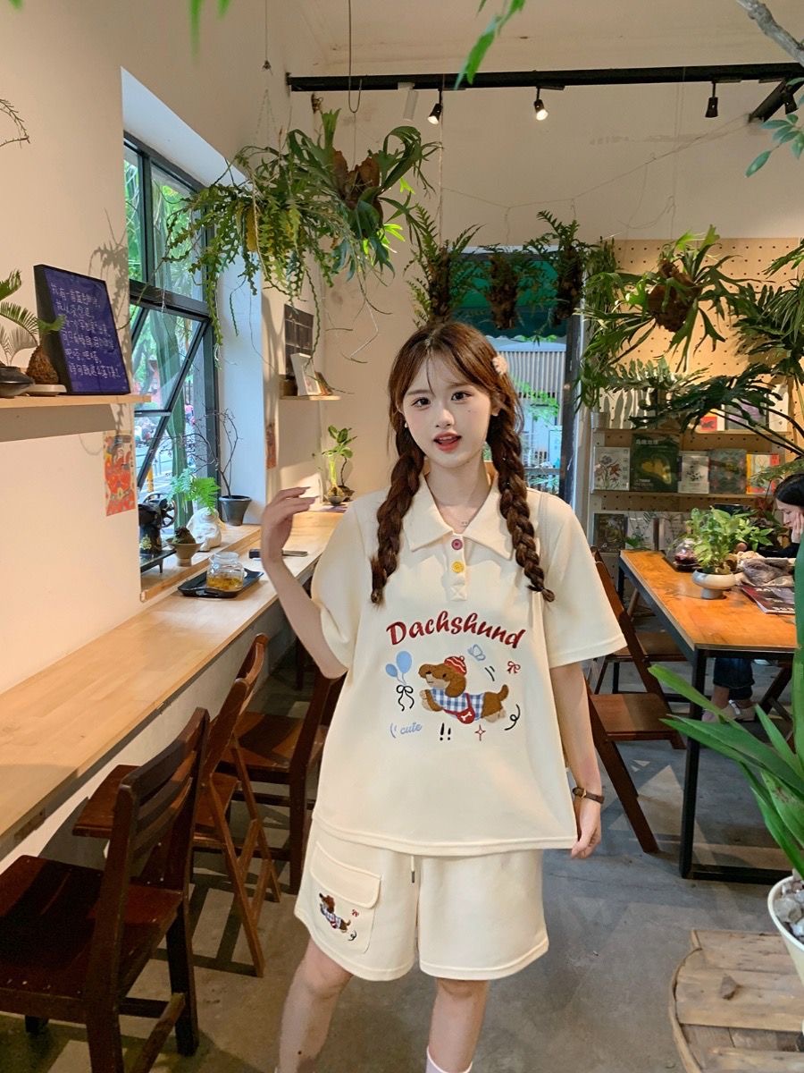 Kawaii เย็บปักถักร้อยสุนัขสไตล - Embroidery Cotton Shirt บทวิจารณ์และราคา